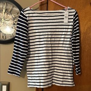 LOFT Navy and White Striped 3/4 Sleeve Top BNWT
